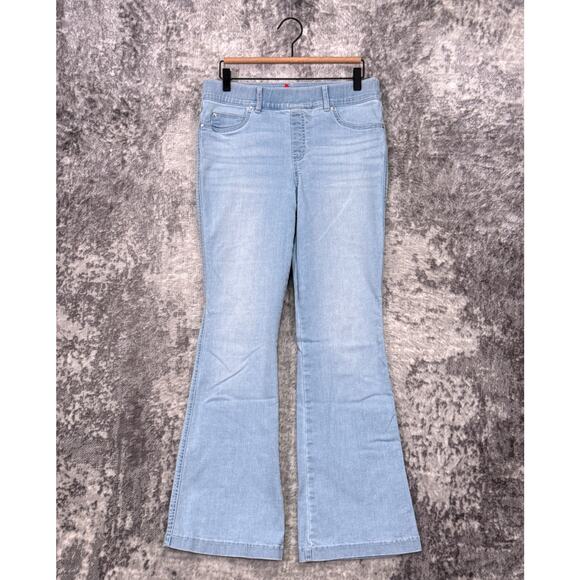SPANX Jeans Large Womens Pull On Flare Light Wash Stretch Denim - Picture 1 of 8